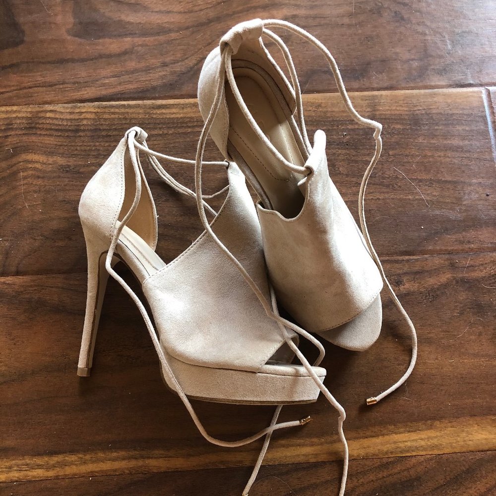 Aldo tan heels that lace up ankles